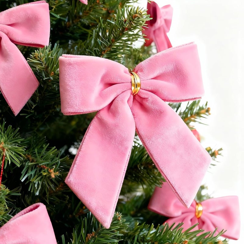 REDWORD 30PCs Pink Bows for Christmas Tree, 3.5 x 3.5 Inch Pink Velvet Bows Vintage Xmas Velvet Ribbon Bow Holiday Ornaments for Christmas Decoration Holiday Decor, Gift Wrapping and Wedding - Image 4
